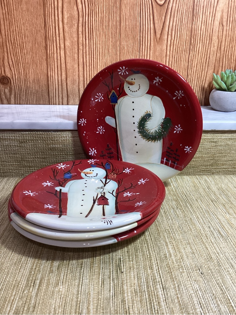 Certified International Salad Plates 4 8.25 Snowmen Plates by Mary Beth Baxter